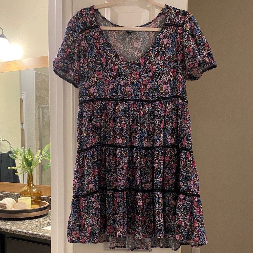 wild fable Black Floral Tiered Mini Dress